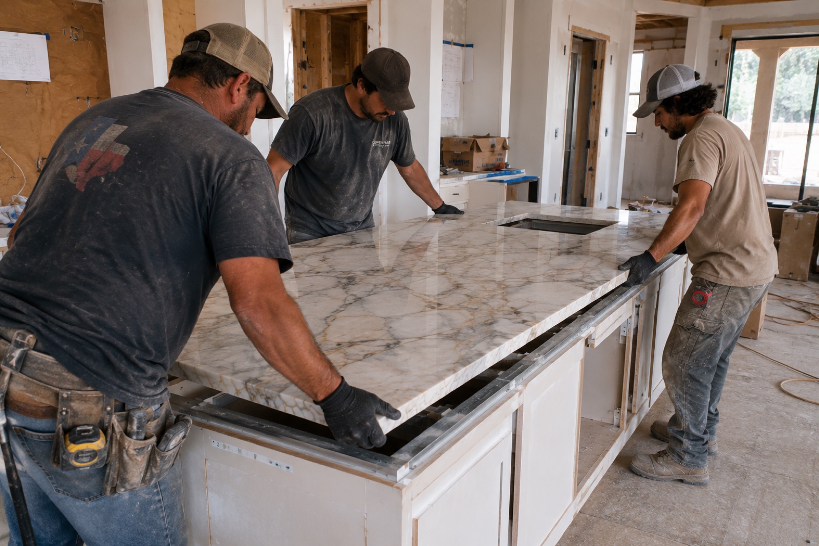 The Copperhead crew templating and setting stone