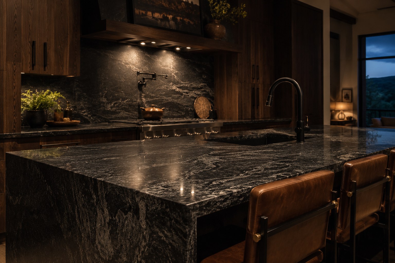 Bandera Ridge Estate — Black Pearl granite kitchen in Boerne, TX